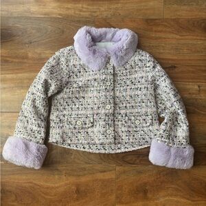 Janie and Jack Purple and Gray Blazer with Plush Fur Trim